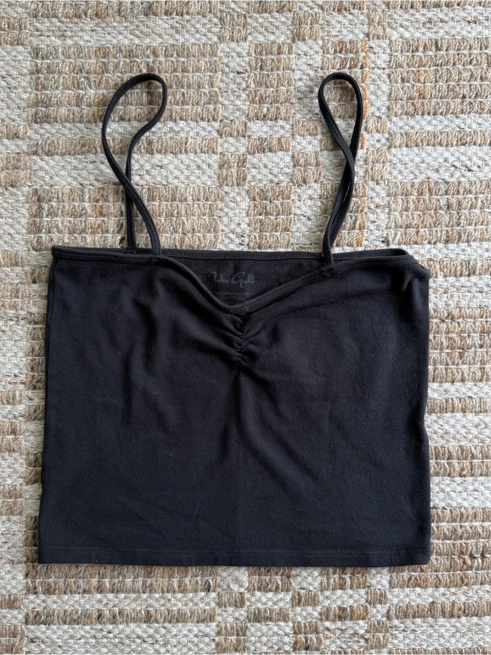 Brandy Melville Black Ruched Spaghetti Strap Tank